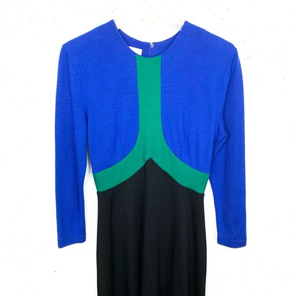 Vintage Linda Lewis Petites Wool Dress Colorblock Fit Flare Long Sleeve Small - Picture 8 of 10